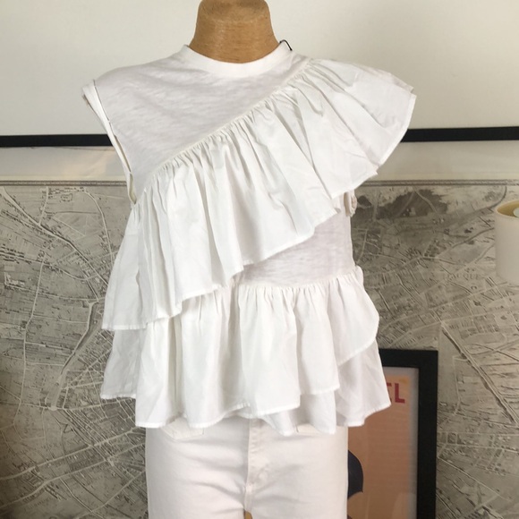 5 a 7 cinq a sept White Ruffled Women's Top Size S - Picture 6 of 13